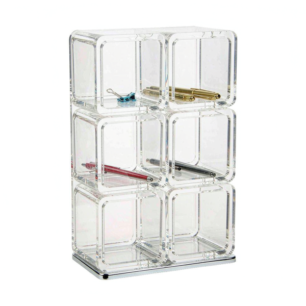 Acrylic Pen & Stationery Organizer - 6 Compartments Clear acrylic pen and stationery organizer with six compartments on a white background
