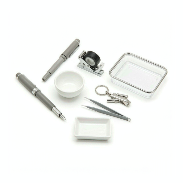 Complete desk organization kit of twelve matching pieces on a white background