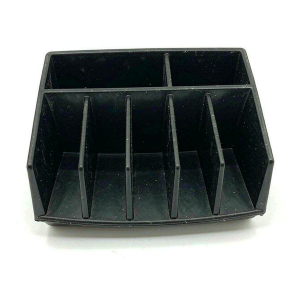 Desktop file sorter with five slanted slots on a white background