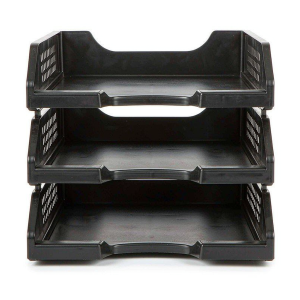Three tier desktop document tray set on a white background