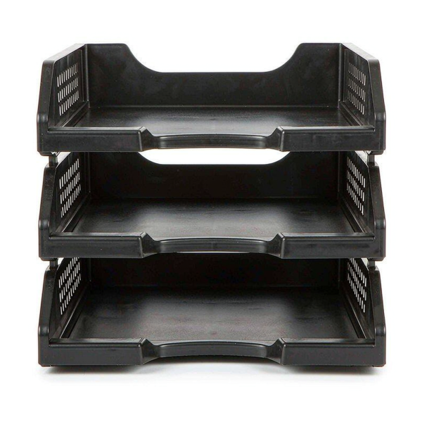Three tier desktop document tray set on a white background