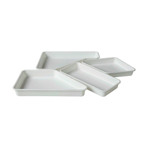 Stackable Drawer Organizer Set - 4 Pieces Set of four interlocking drawer organizer trays on a white background
